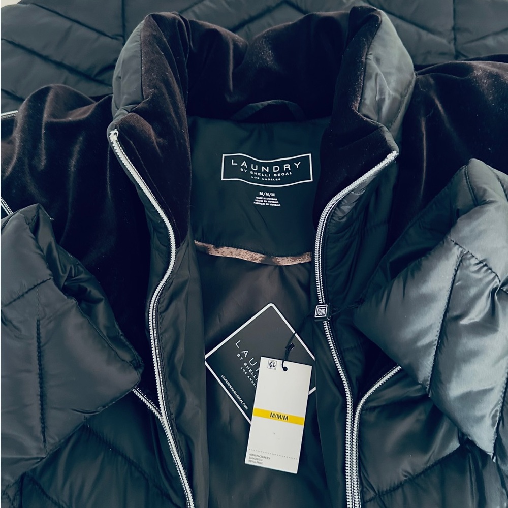❄️ Laundry Shelli Segal, Sleek 3/4 Length Hooded Jacket, Size M, Black  (NWT) - Picture 5 of 5